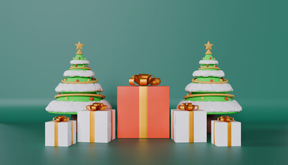 Christmas tree adorned with gifts and decorations, perfect for holiday cards