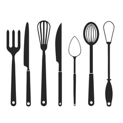 Kitchen Utensils Icon Set with Forks, Spoons, and Knives for Culinary Designs.