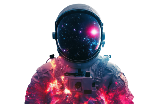 An Astronaut Suit Set Against a Cosmic Starry Background, Perfect for Science Fiction Themes and Space Exploration Projects