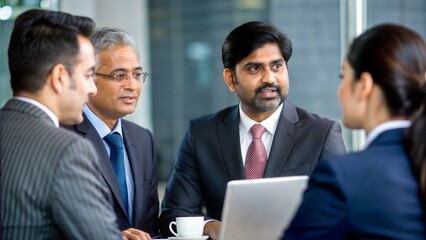 A formal meeting with Indian executives discussing strategies and plans.
