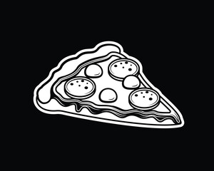A slice of pizza with cheese and sausage. Original vector illustration in vintage style. T-shirt design.