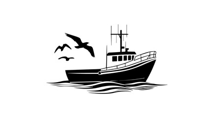 Illustration of a fishing boat. Fishing. Fishing vessel.
