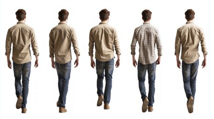 Fototapeta premium Handsome Man in Casual Fashion Walking Away, Full-View Depiction of a Stylish Individual from the Back, Emphasizing Modern Trends and Confident Attitude