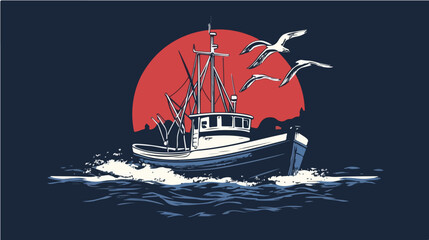 Illustration of a fishing boat. Fishing. Fishing vessel.