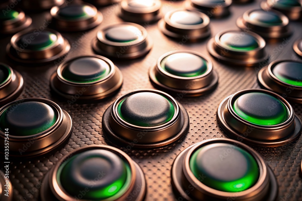 Aufkleber 3d render of black surface with green circles - high depth of field visuals for modern design