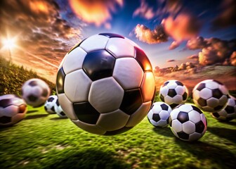 3D Render of Soccer Balls Transition in Tilt-Shift Photography Style for Dynamic Sports Visuals