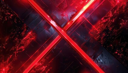 Naklejka premium Intersecting Red Neon Lines on a Dark Abstract Background