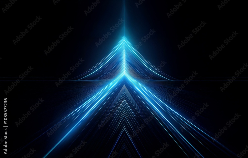 Poster abstract background with blue glowing lines that form an arrow shape.