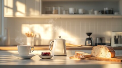 Breakfast Table with Steam From Kettle
