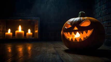 halloween pumpkin on a black background, ai generated