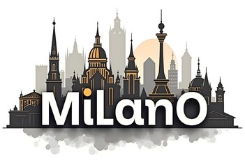 Fototapeta premium Milan City Skyline Silhouette with Iconic Landmarks in Minimalist Design 