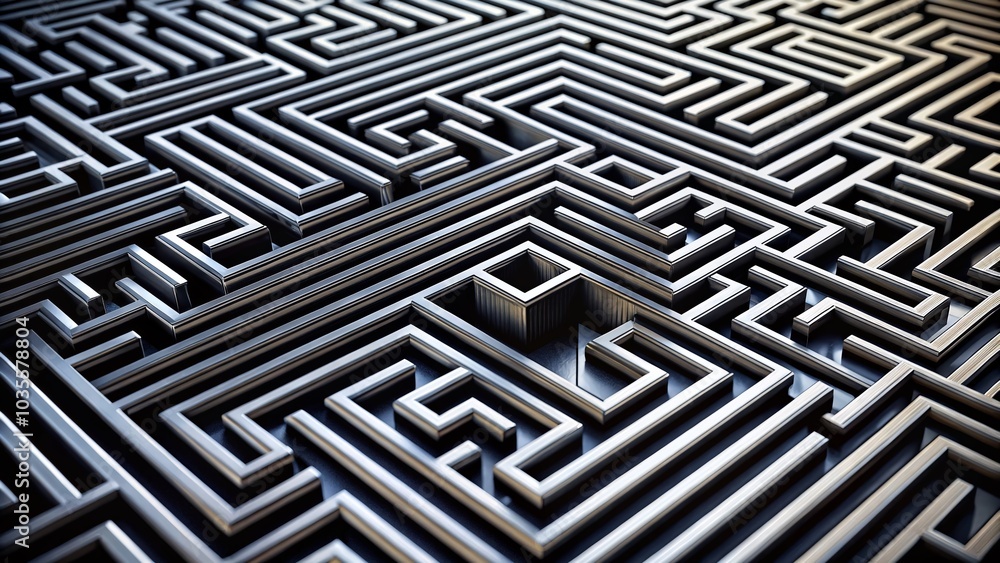 Poster abstract black and white maze pattern for background with intricate details and depth for creative p