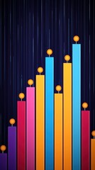 Colorful bar graph with circular markers against a dark background.