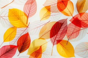 Obraz premium Autumn background of yellow and red transparent leaves.