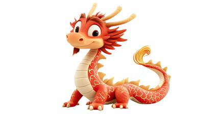 Fototapeta premium Golden Chinese dragon statue illustration on a white background, symbolizing power and tradition in Asian culture, perfect for tattoos or decorative art