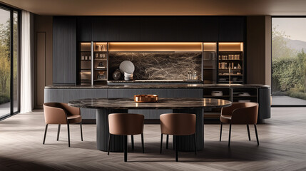 Multifunctional living area in a minimalist studio with hidden storage features