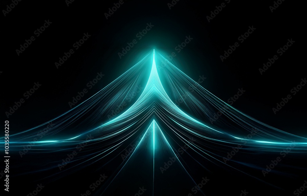 Aufkleber abstract image with glowing teal lines, creating a pointed shape against a black background.