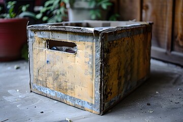 Weathered Yellow Box on Concrete Surface
