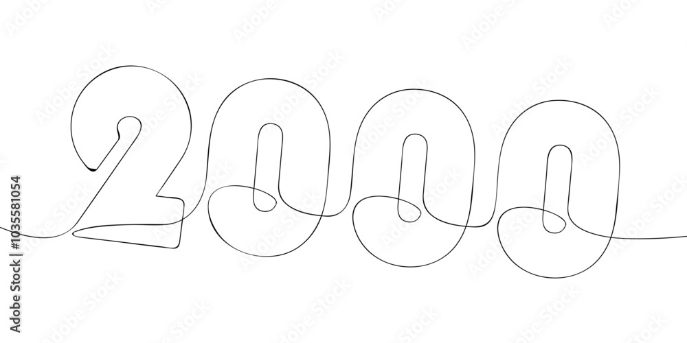 Poster a single line drawing of a two thousand symbol. continuous line two thousandth number icon. one line