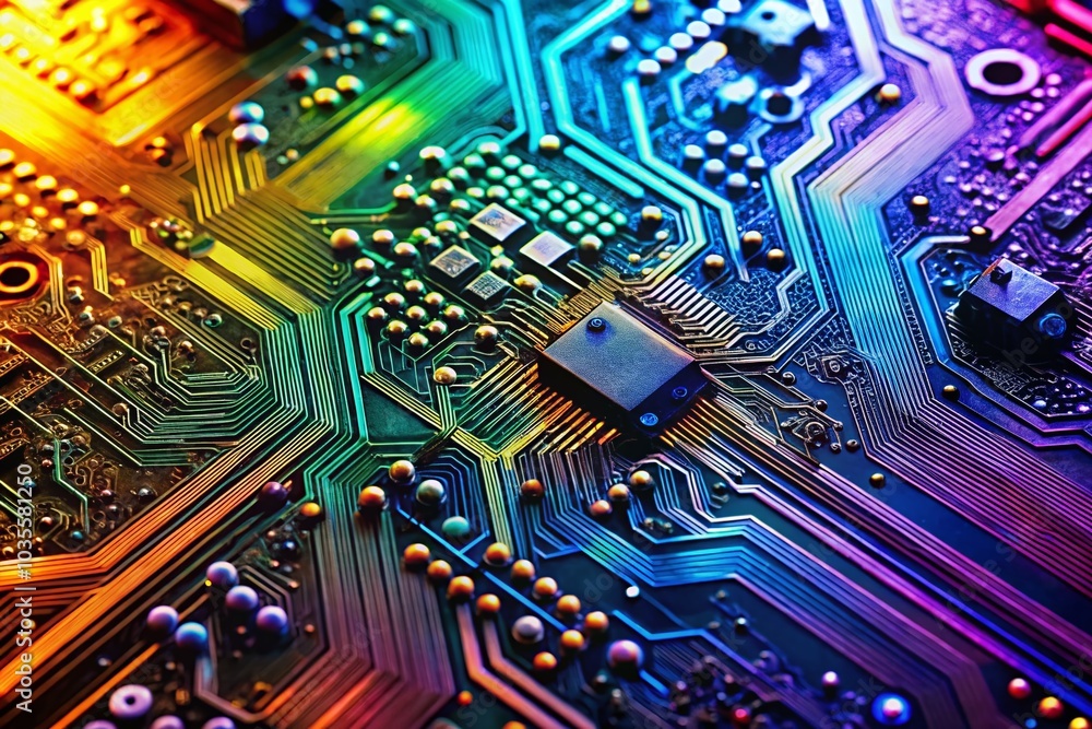 Poster Abstract Close-Up of Computer Circuit Boards in High Dynamic Range Detail for Tech Enthusiasts and Innovators