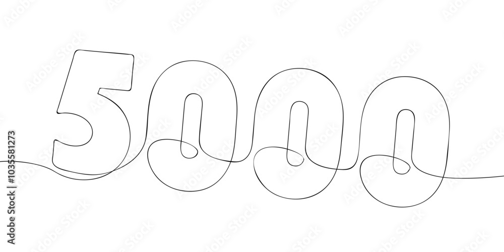 Aufkleber a single line drawing of a five thousand symbol. continuous line five thousandth number icon. one li