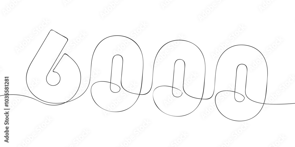 Poster a single line drawing of a six thousand symbol. continuous line six thousandth number icon. one line