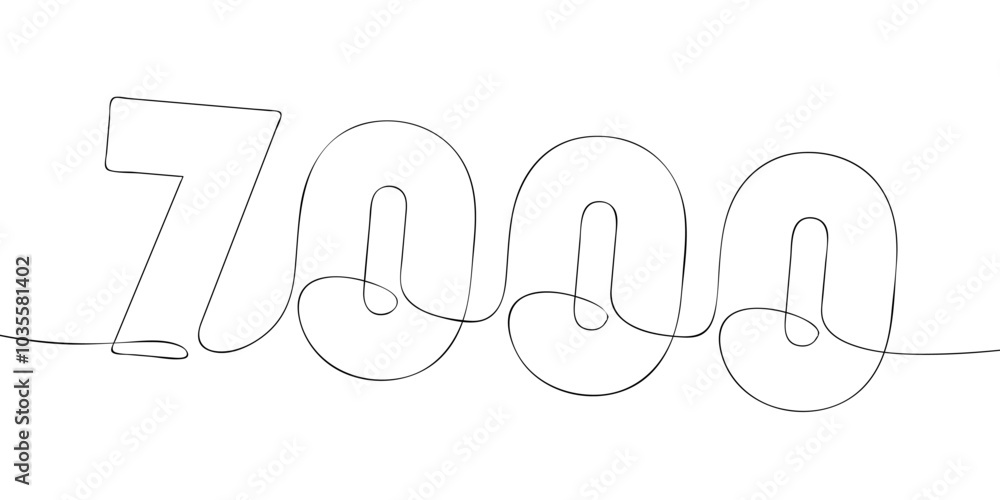 Poster a single line drawing of a seven thousand symbol. continuous line seven thousandth number icon. one 