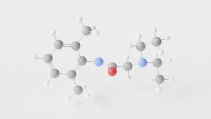 lidocaine molecule 3d, molecular structure, ball and stick model, structural chemical formula local anesthetic