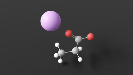 potassium propanoate molecule 3d, molecular structure, ball and stick model, structural chemical formula e283