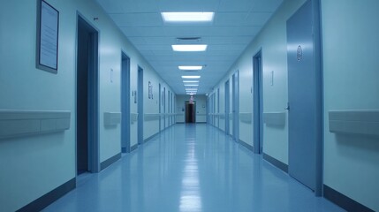 Modern empty hospital offices and hallway, no activity