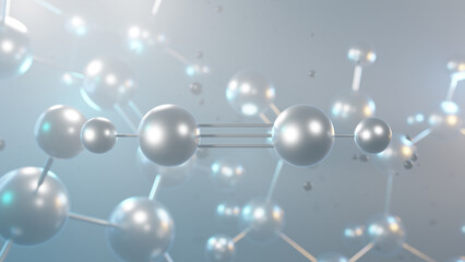 protonated hydrogen cyanide molecular structure, 3d model molecule, hcnh+, structural chemical formula view from a microscope