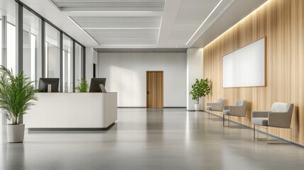 Modern hospital administration office with empty hallways