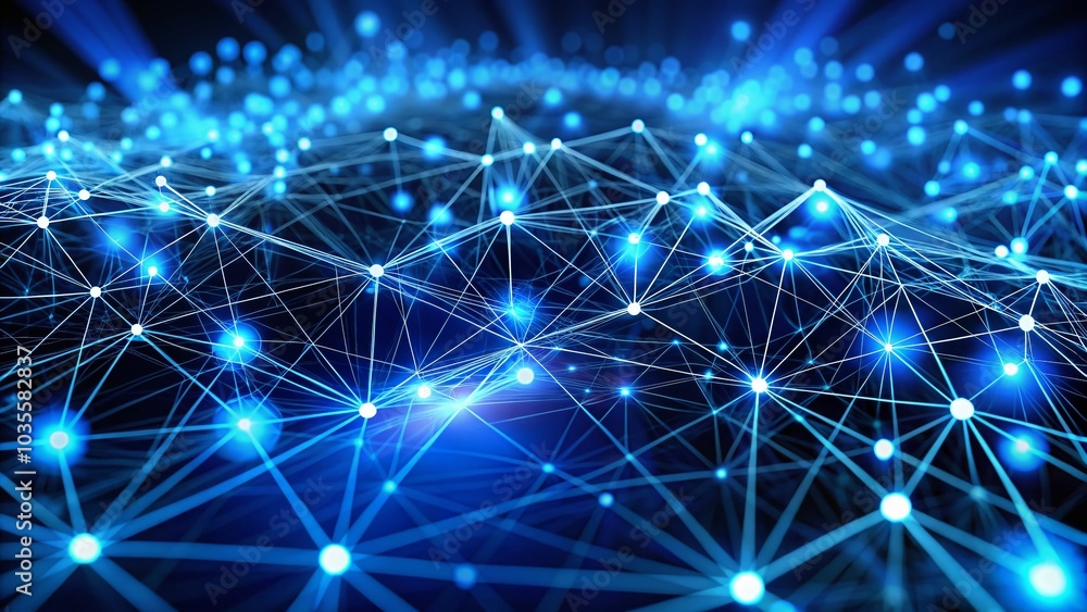 Aufkleber abstract digital network with blue lines and dots illustrating connectivity and data transfer for te