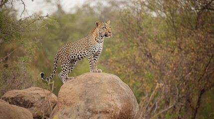 beautiful nature life a leopard standing on a rock
