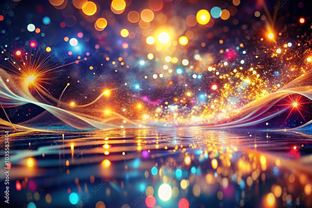 Poster abstract double exposure of flowing light and shimmering particles for depth and motion