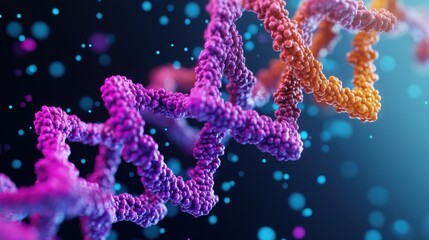 Close-up of a DNA molecule, vibrant colors and detailed nucleotides