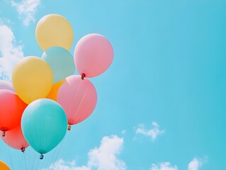 Colorful Hot Air Balloons Floating Against a Serene Blue Sky with Fluffy Clouds