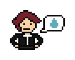 Obraz premium Pixel cartoon 8bit character man sad tired mood stress sick unhappy feel decoration 8 bit male boy bored feel sad with isolated PNG vector.