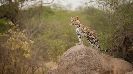 beautiful nature life a leopard standing on a rock