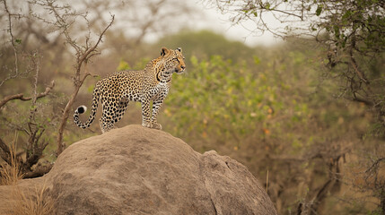beautiful nature life a leopard standing on a rock