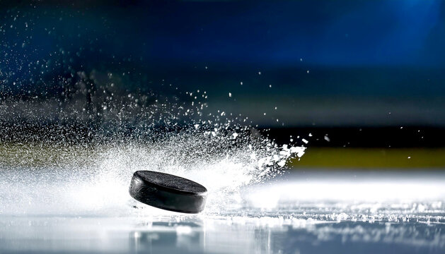 Puck schlittert &uuml;ber die Eisfl&auml;che 
