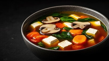 A delicate bowl of vegan tom yum soup
