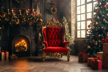 Magical room with the throne of Santa Claus
