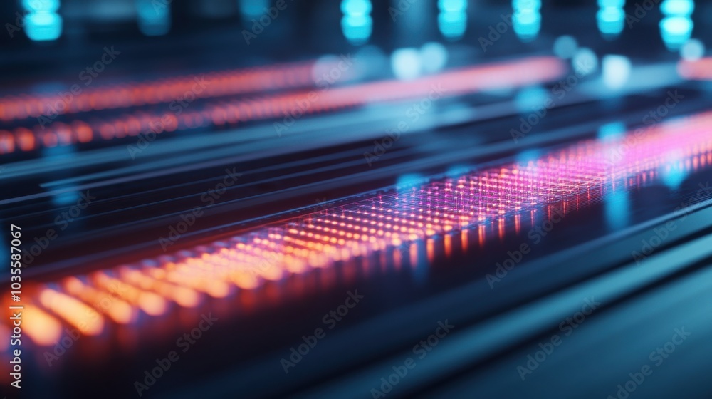 Poster DNA samples being processed in a high-tech lab, glowing equipment and scientists working