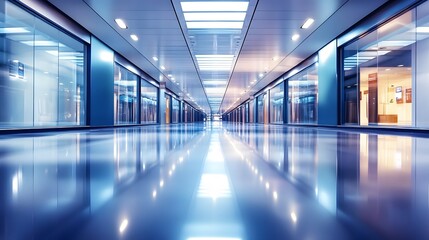 abstract defocused blurred technology space background, empty business corridor or shopping mall. 