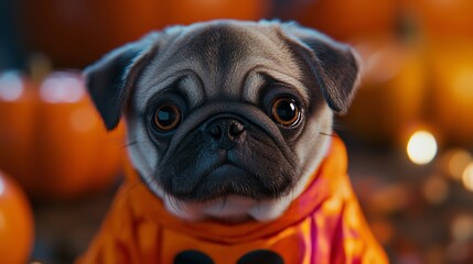Pug Dog Dressed in a Halloween Costume
