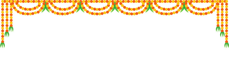 Vector illustration of beautiful marigold flower garland on transparent background