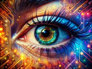 Abstract Metallic AI Eye Art - Double Exposure Technology Illustration for Futuristic Designs
