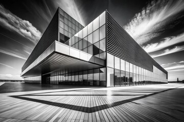 Abstract Monochrome Building Background for Graphic Design - Modern Architecture in Black and White