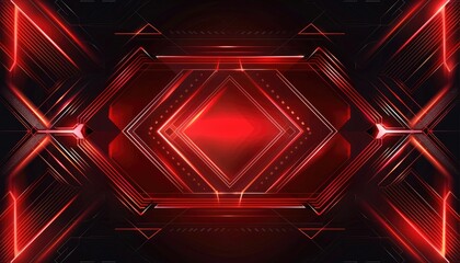 Abstract Geometric Pattern with Glowing Red Lines and Shapes